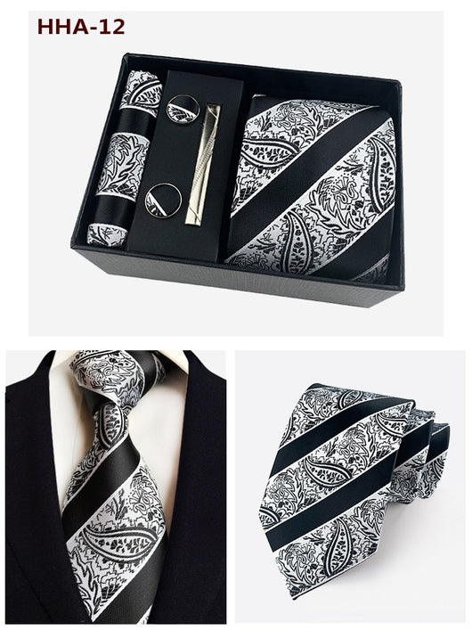 Set de Corbata Paisley con Clip y Caja de Regalo - Corbata Negra Elegante para Negocios - Image 31
