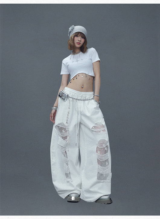 Pantalones Casuales Rotos con Parches Denim para Bailar - Image 15
