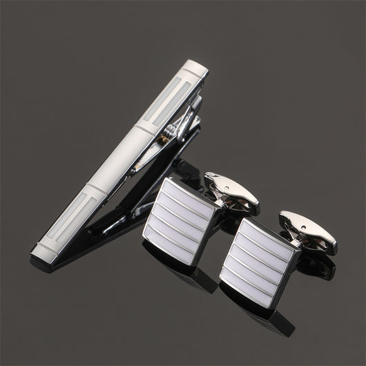 Juego de Clips de Corbata y Gemelos con Cristales Negros y Patrón Floral Esmaltado en Oro y Plata - Image 45