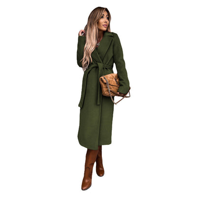 Abrigo de Lana para Mujer Cuello Polo Manga Larga Color Sólido Otoño Invierno - Image 35