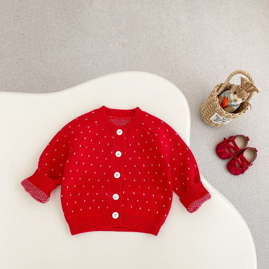Cardigan Tejido Jacquard Rojo para Niña - Abrigo Elegante Otoño - Image 11
