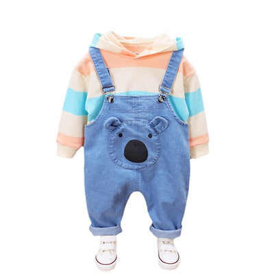 Overol Denim con Suéter Rayado y Capucha para Niños - Image 2