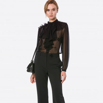 Blusa Elegante de Gasa con Cuello Alzado y Volantes - Image 12