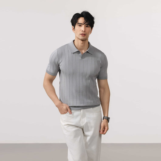 Suéter de Punto a Rayas de Manga Corta para Hombre - Image 9