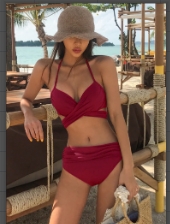 Bikini Dividido de Color Sólido para Mujer