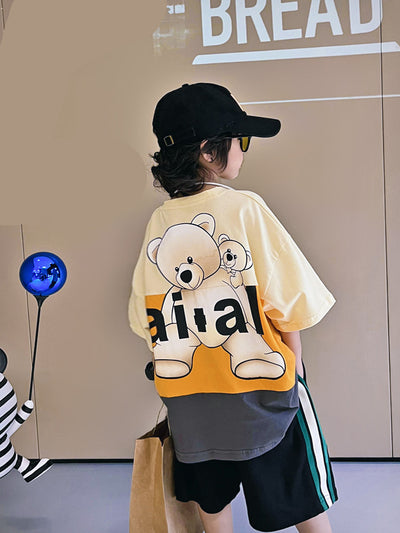 Playera Hip Hop Infantil Suelta con Estampado de Dibujos Animados y Contraste de Colores - Image 3