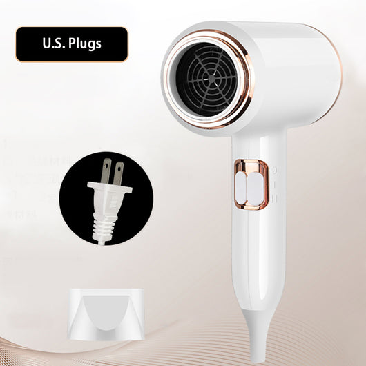 White hair dryer with rose gold accents, U.S. plug, and a concentrator nozzle for household use. - Image 8