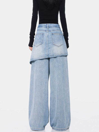 Pantalones Rectos Azul Vintage Efecto Desgastado Doble Tela para Mujer - Image 7