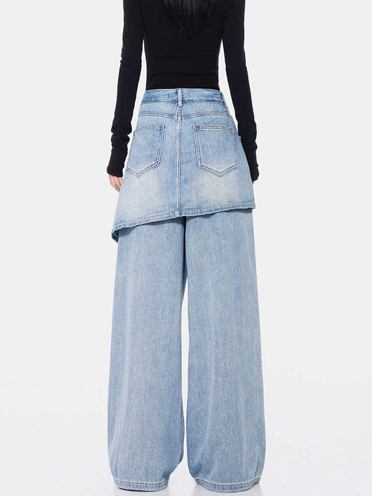 Pantalones Rectos Azul Vintage Efecto Desgastado Doble Tela para Mujer - Image 7