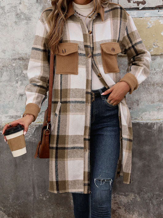 Abrigo Largo de Cuadros Cepillado con Bolsillos - Chaqueta de Invierno para Mujer - Image 8
