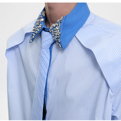 Camisa Casual Hombre Patchwork Diamante Rayas Bicolor - Image 11