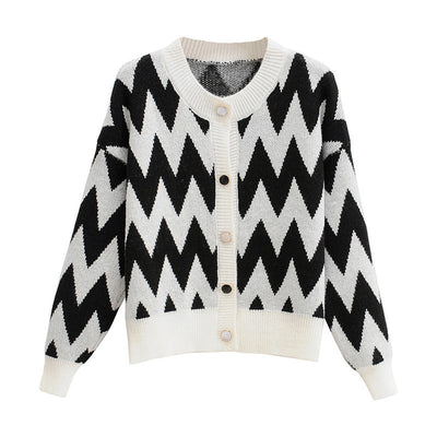 Suéter Chaqueta Manga Larga con Cuello Redondo y Contraste de Colores - Image 13