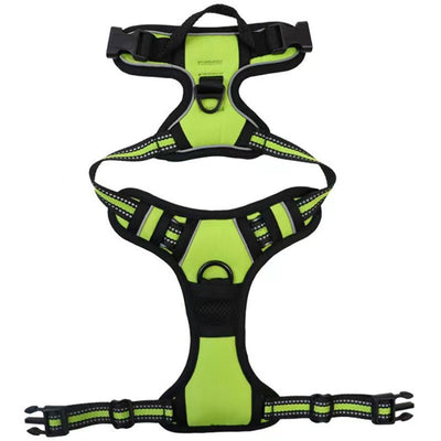 Red and black dog harness with reflective strips, adjustable straps, and a top handle for secure pet control. - Image 7