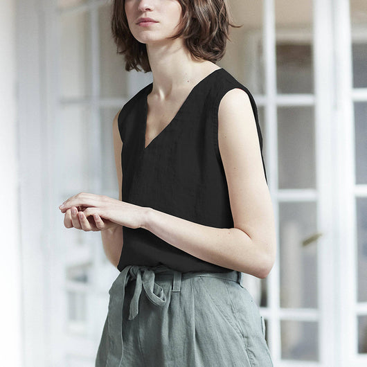 Blusa de Lino Puro Escote V sin Mangas para Mujer - Image 3