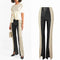 Pantalones PU Cuero Bicolor Cintura Alta Slim