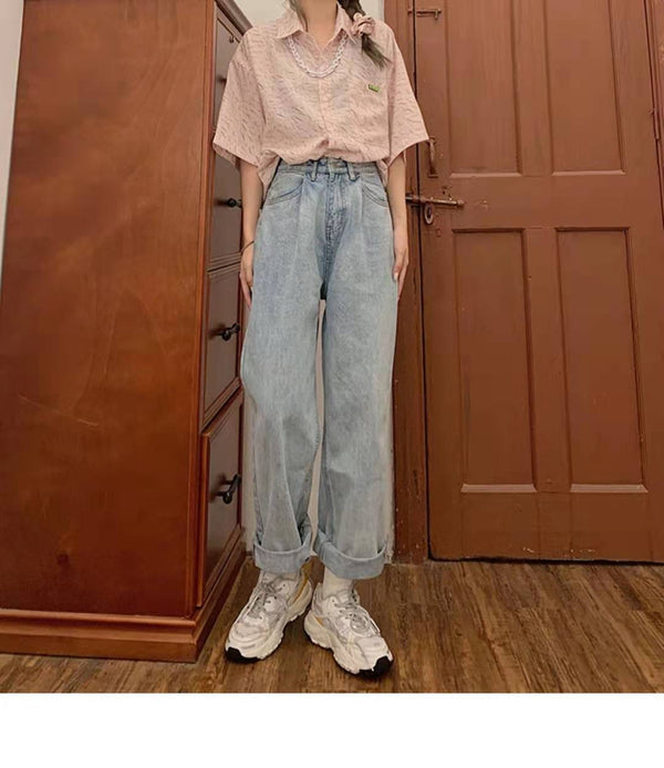 Pantalones Rectos Papá Anchos de Cintura Alta - Tendencia Suelta y Moderna