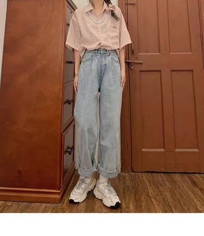 Pantalones Rectos Papá Anchos de Cintura Alta - Tendencia Suelta y Moderna