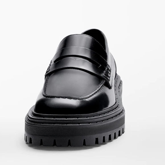 Zapatos Casuales de Cuero Genuino con Suela Reforzada y Punta Redonda
