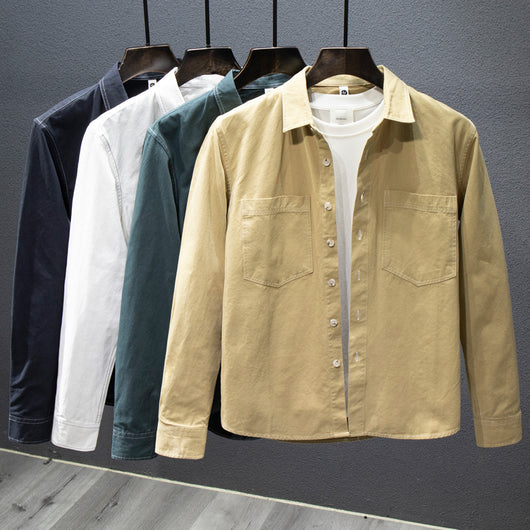 Camisa de Algodón Puro con Múltiples Bolsillos para Hombre - Manga Larga Otoño - Image 6