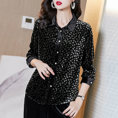 Blusa Larga de Terciopelo Dorado Estilo Francés para Mujer - Image 5
