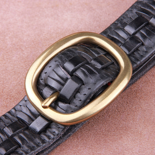 Cinturón de Cuero Tejido Premium para Hombre con Hebilla de Cobre - Image 8