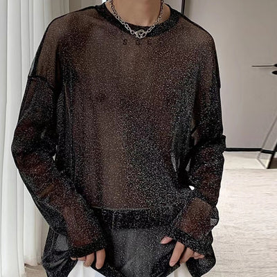 Blusa Mesh Transparente con Hombros Caídos y Mangas Largas - Image 2