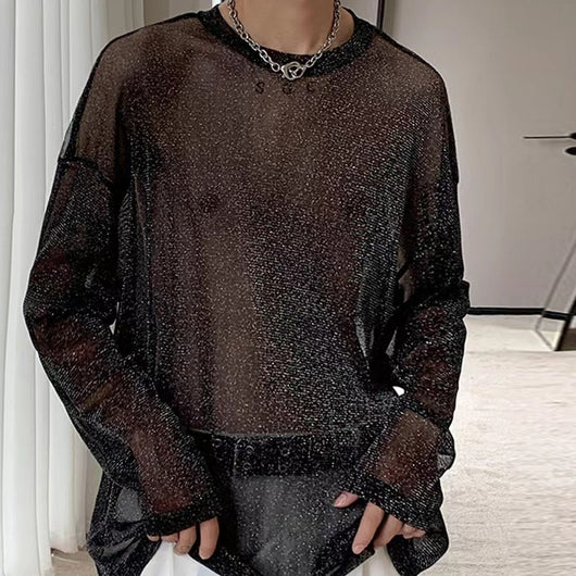 Blusa Mesh Transparente con Hombros Caídos y Mangas Largas - Image 2