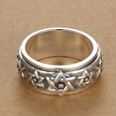 Anillo de Plata S925 Hexagrama Retro Ancho para Hombre - Image 9