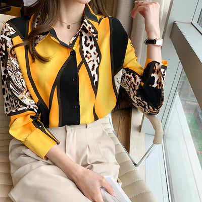 Blusa Estilo Occidental con Estampado Leopardo y Contraste de Colores para Mujer - Image 11