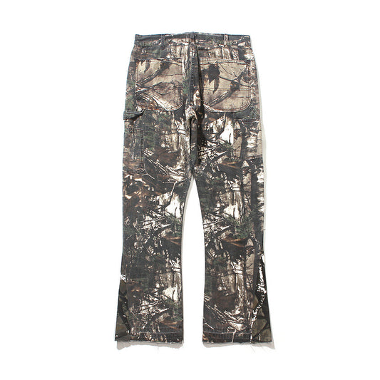 Overol Acampanado con Estampado Camuflaje y Costuras Decorativas