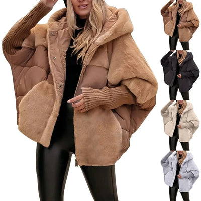 Abrigo de Invierno para Mujer con Parches de Pelaje Sintético