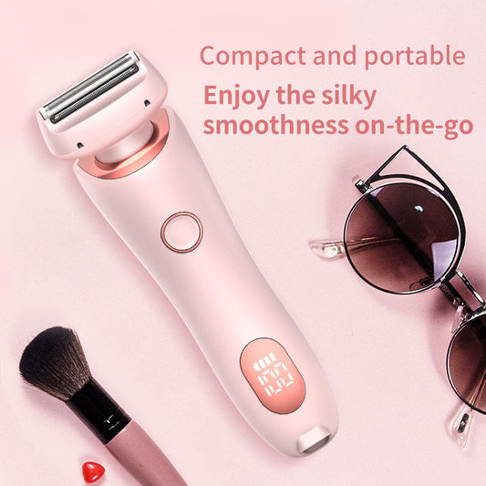 Light blue 2-in-1 electric shaver for women with interchangeable foil and epilator heads, digital display. - Image 2