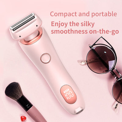 Light blue 2-in-1 electric shaver for women with interchangeable foil and epilator heads, digital display. - Image 2