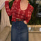 Conjunto de Camisola y Suéter a Cuadros Retro para Mujer