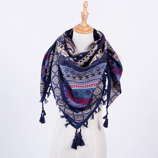 Pañuelo Cuadrado Étnico con Flecos y Tejido Jacquard - Image 12