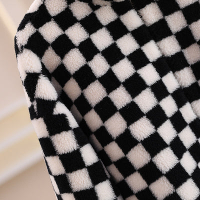 Chaqueta Polar Corta con Cuello Alto y Cierre de Cremallera - Diseño Cuadriculado en Lana - Image 10