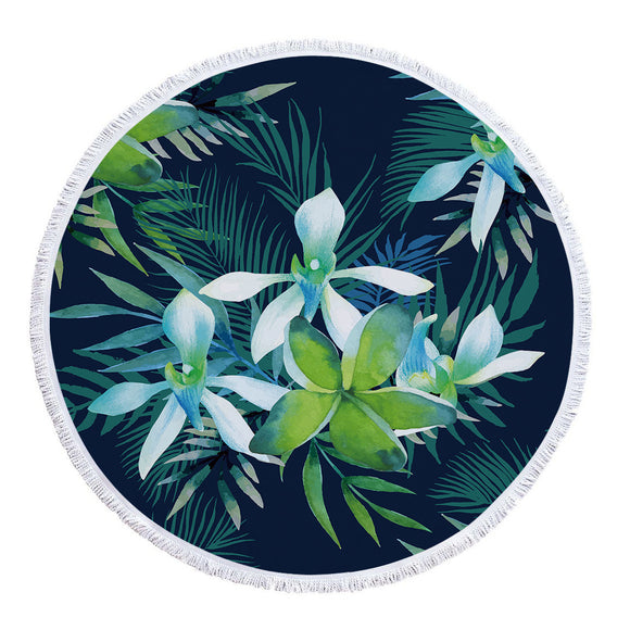 Toalla Redonda de Microfibra con Estampado de Hojas Tropicales