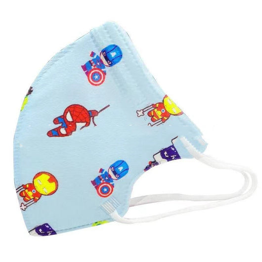 White children's 3D protective mask with a cartoon pattern of pink bears, blue cats, and trees, featuring ear loops. - Image 10