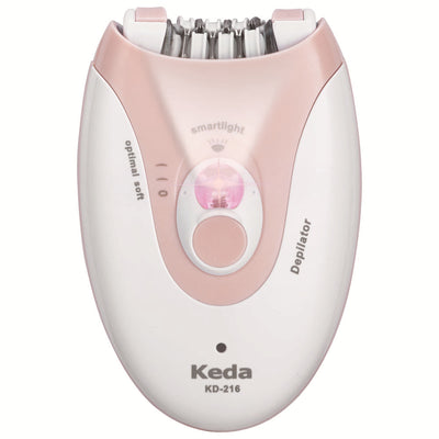 Pink and white Keda KD-216 multifunctional epilator with 36-tooth blade, LED light, and USB charging. - Image 5