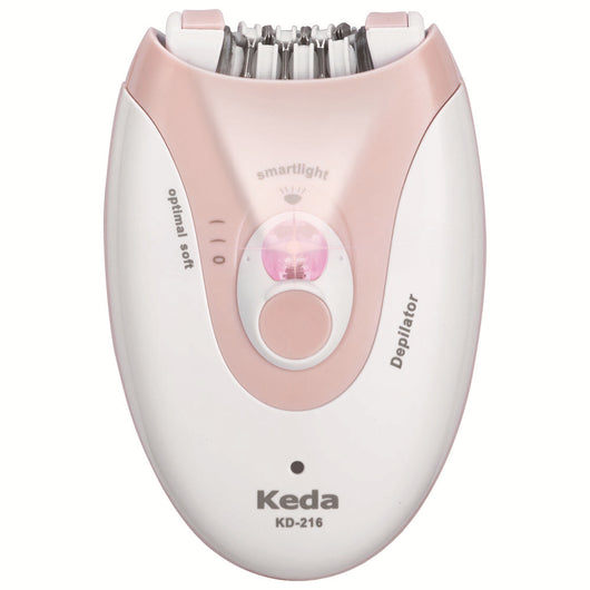 Pink and white Keda KD-216 multifunctional epilator with 36-tooth blade, LED light, and USB charging. - Image 5