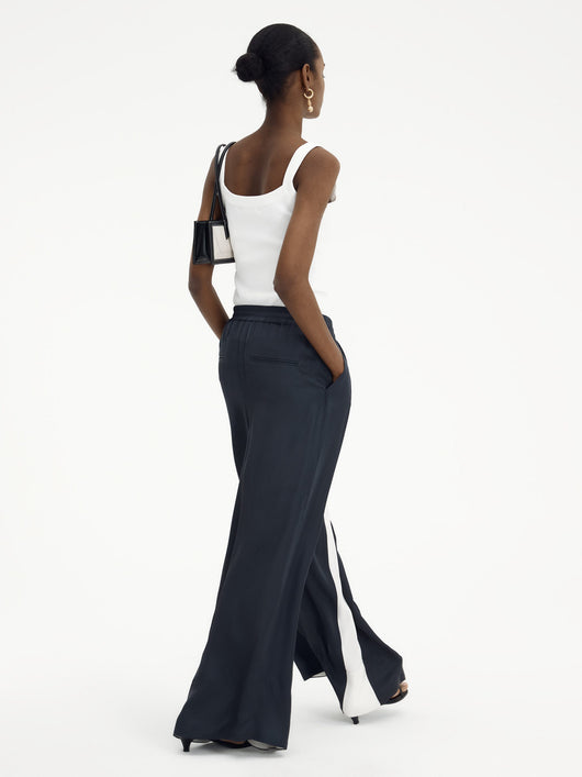 Pantalones Anchos de Pierna Suelta para Mujer - Diseño Combinado en Seda Casual - Image 8