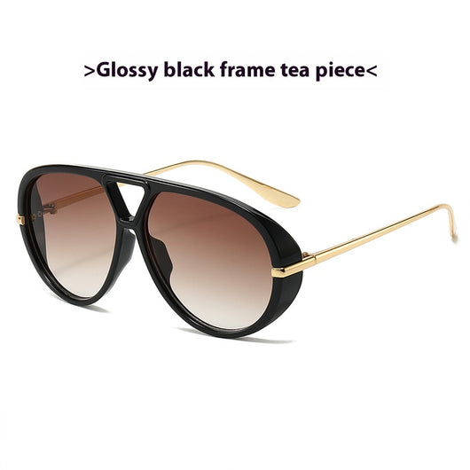 Retro aviator sunglasses with bright black frames, vibrant orange lenses, and sleek gold-colored metal temples. - Image 10