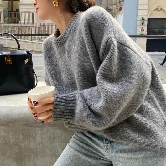 Suéter Grueso de Cuello Redondo en Cashmere para Tallas Grandes