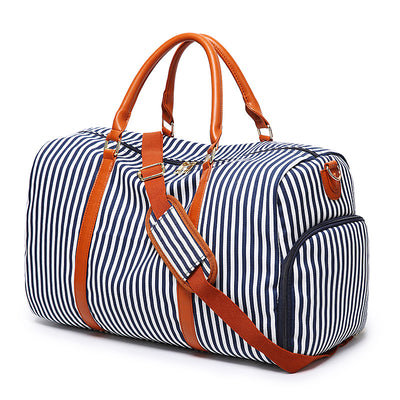 Bolsa Grande de Lona y Cuero con Contraste de Rayas - Image 10