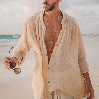 Camisa de Algodón y Lino Manga Larga para Hombre - Image 3