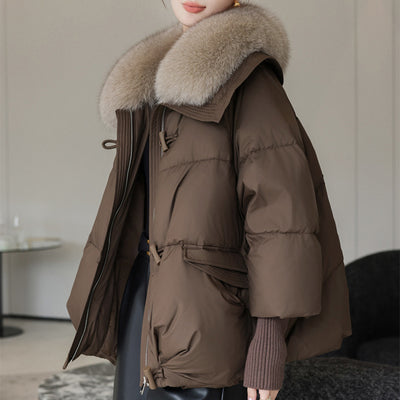 Abrigo Acolchado de Plumón con Cuello de Piel para Mujer - Chaqueta Corta Térmica Invierno - Image 17