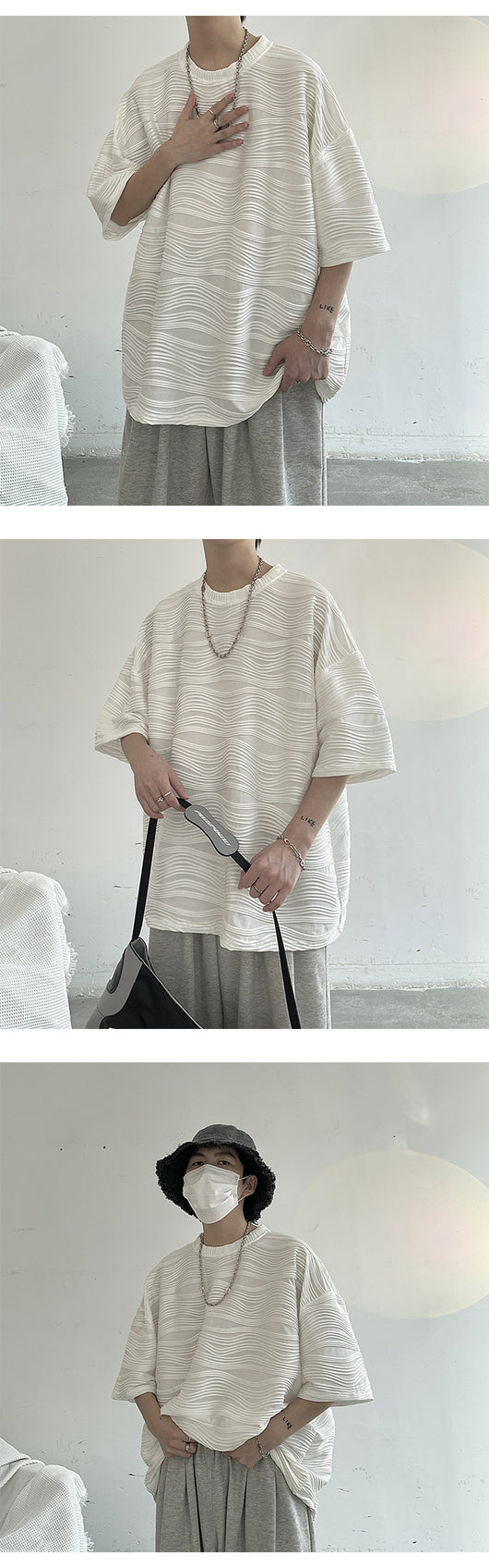 Playera Hombre Suelta Rayas Ice Silk Manga Corta - Image 14