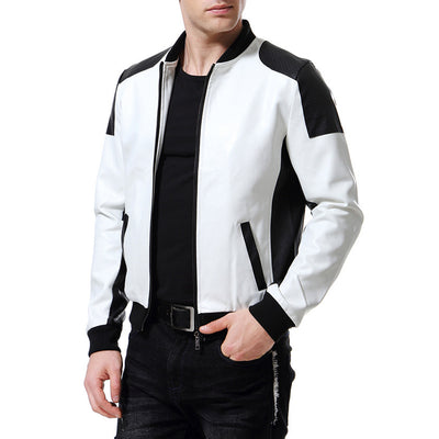 Abrigo de Cuero con Cuello de Pie y Combinación de Colores - Image 12