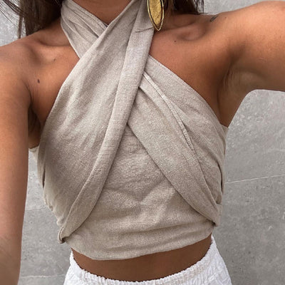 Top Halter de Lino Versátil para Mujer - Diseño Minimalista