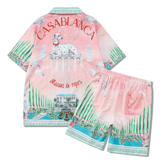 Conjunto de Camisa y Shorts Estampada Cuello Cubano - Lujo Casual de Alta Moda - Image 2